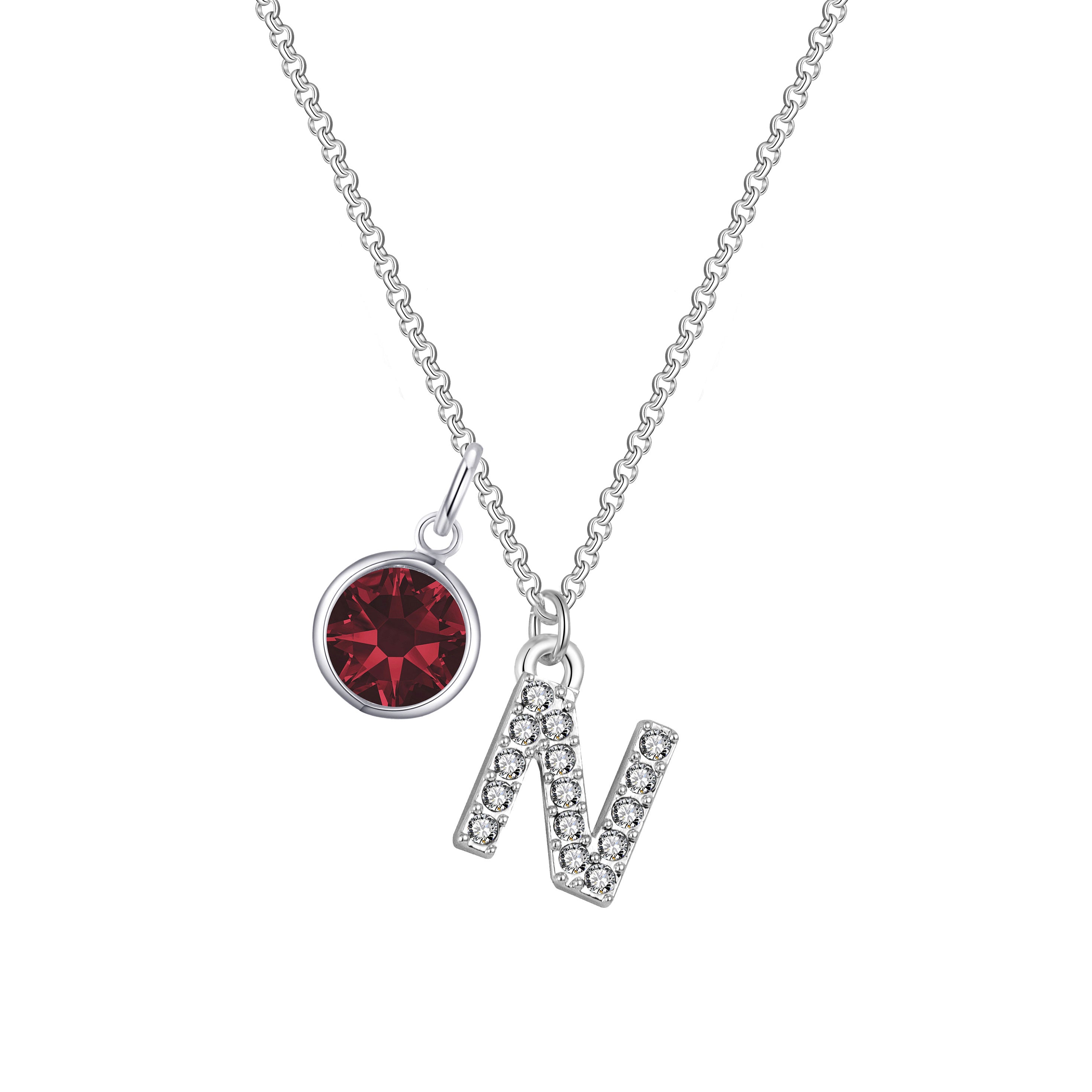 Pave Initial N Necklace with Birthstone Charm Created with Zircondia® Crystals
