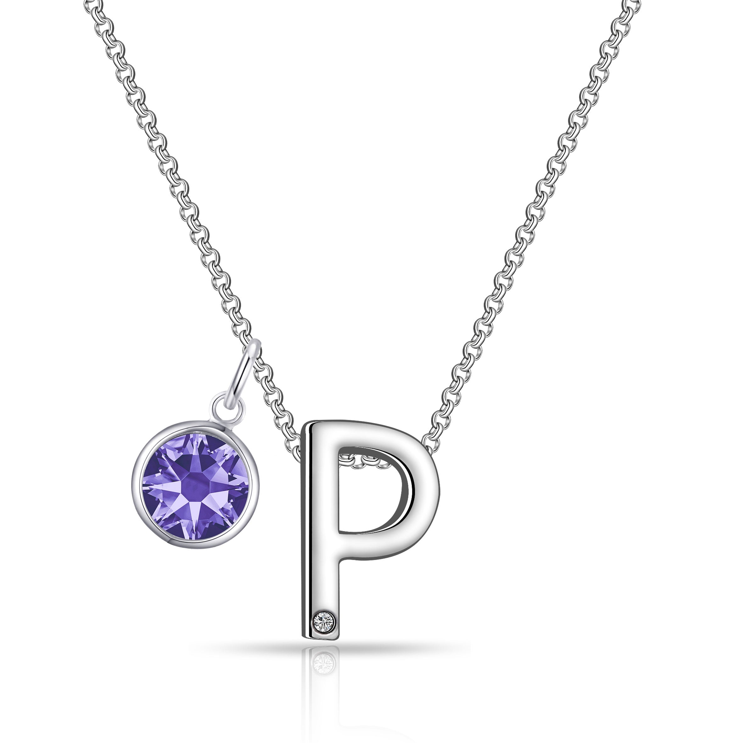 Initial P Necklace with Birthstone Charm Created with Zircondia® Crystals