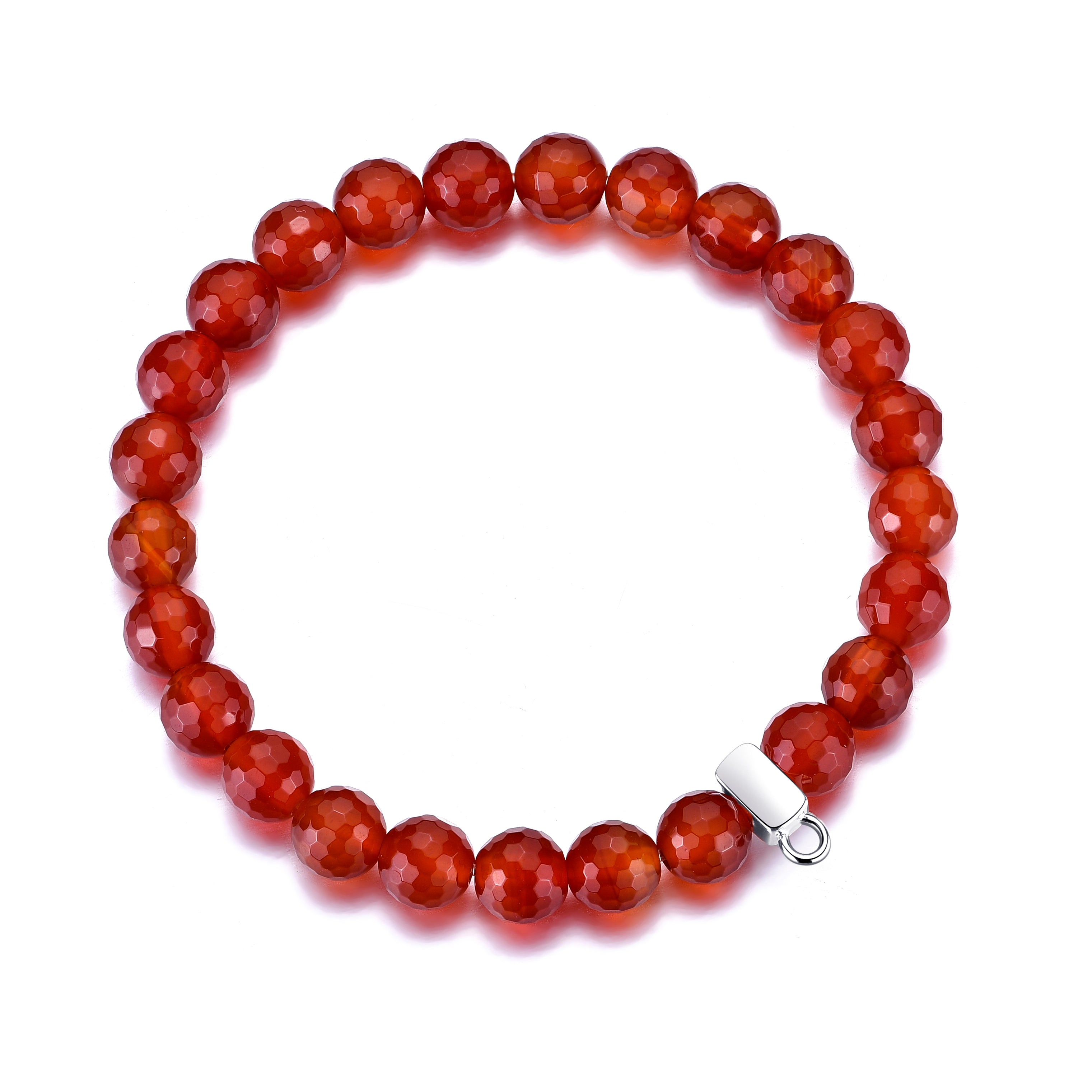 Faceted Carnelian Gemstone Stretch Bracelet with Charm Created with Zircondia® Crystals