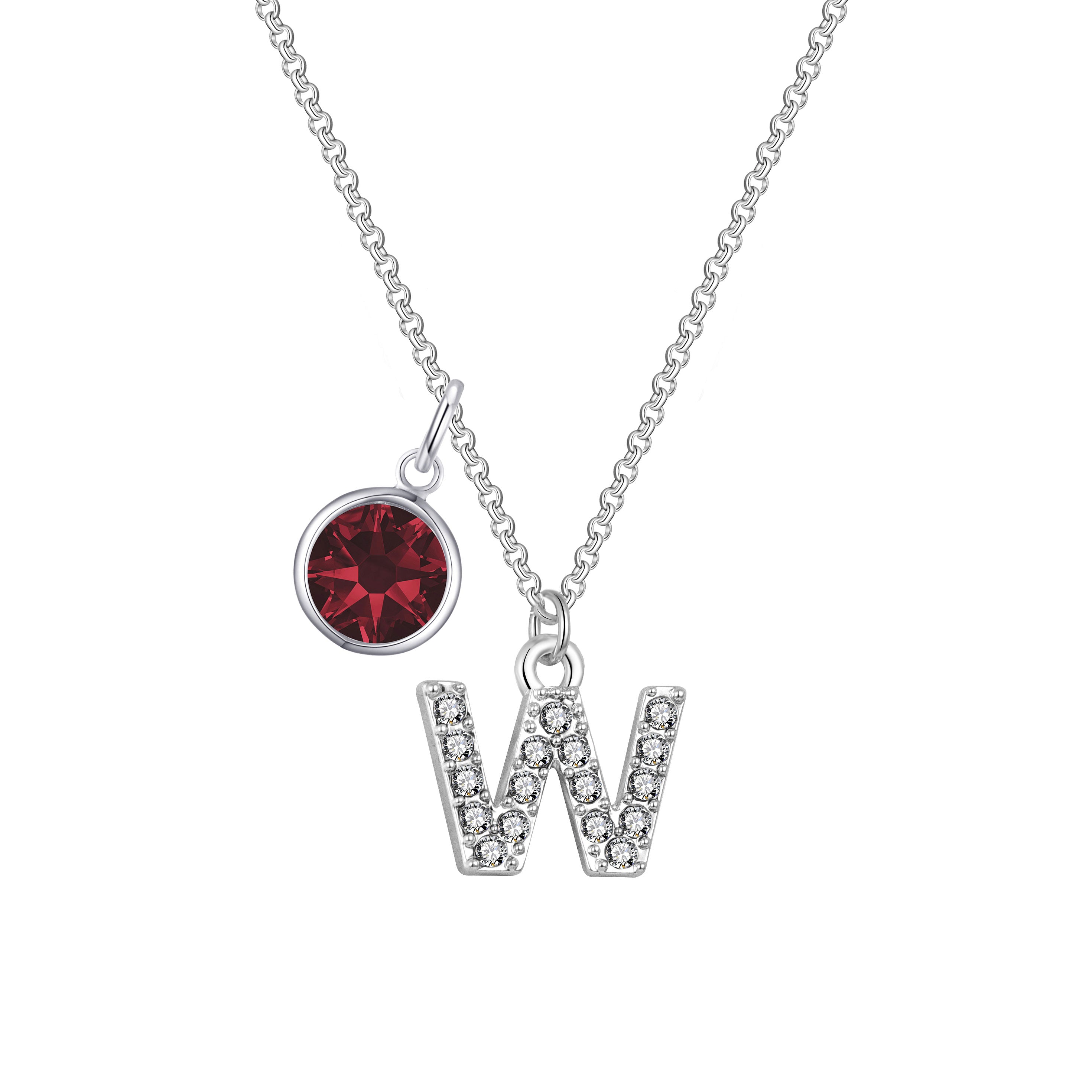Pave Initial W Necklace with Birthstone Charm Created with Zircondia® Crystals