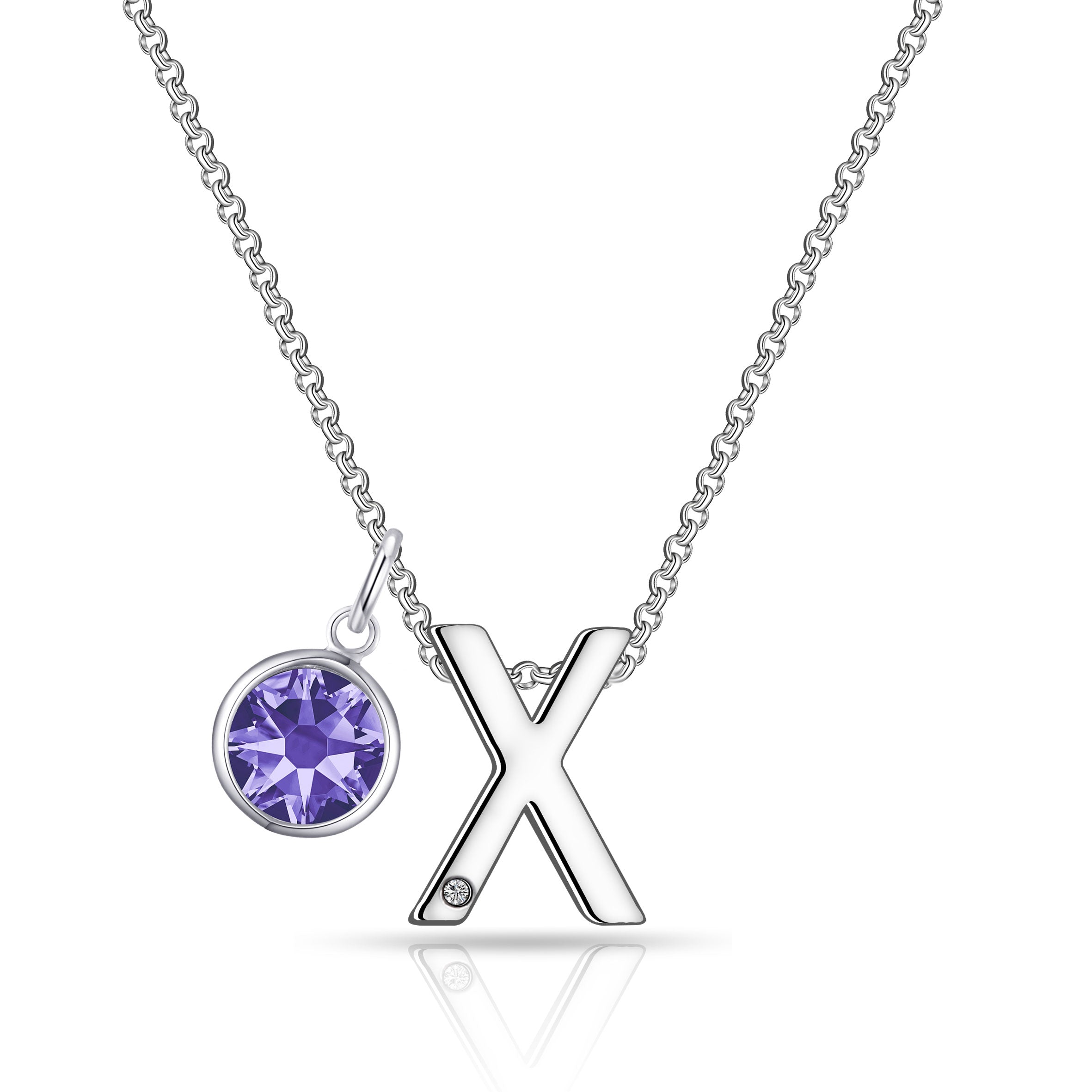 Initial X Necklace with Birthstone Charm Created with Zircondia® Crystals