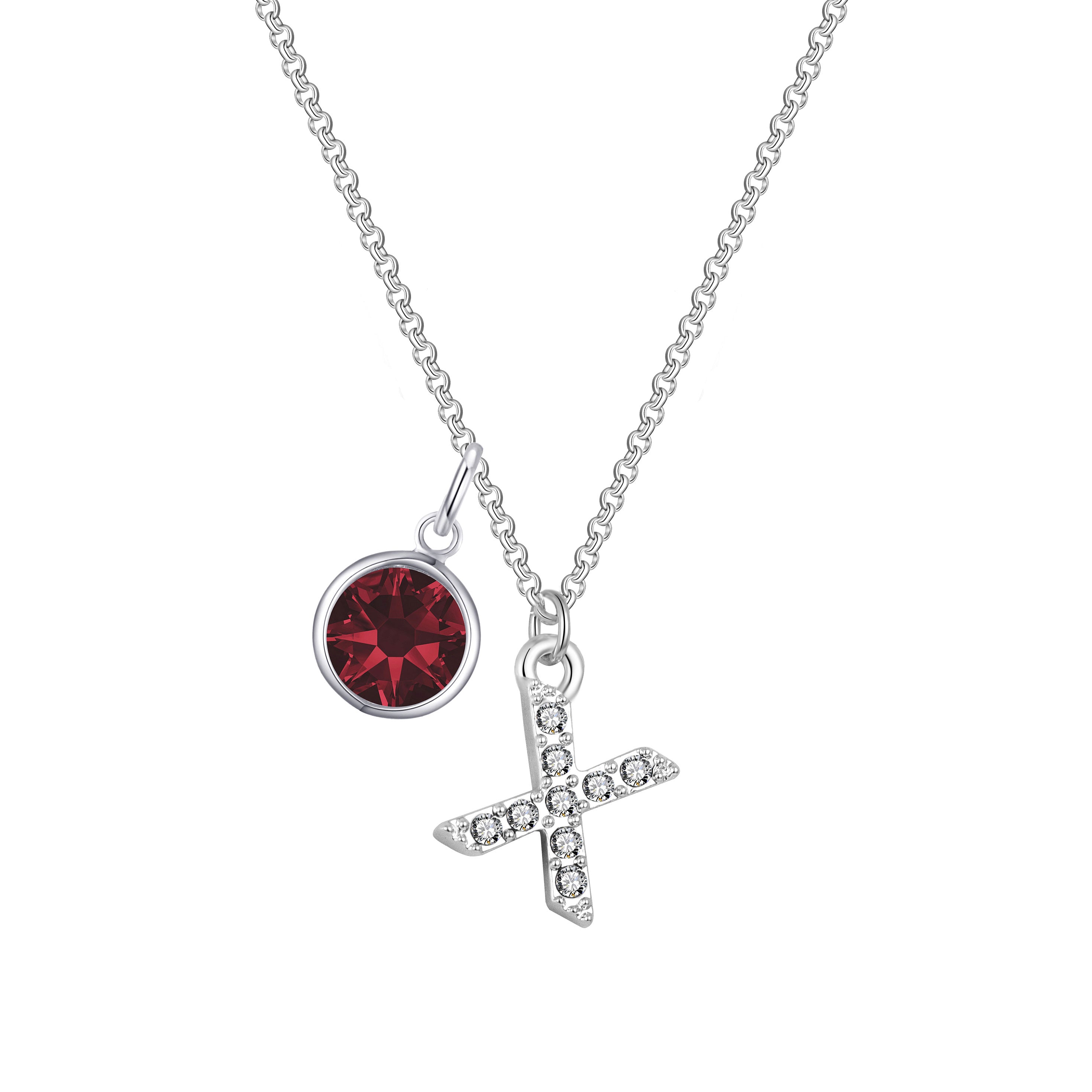 Pave Initial X Necklace with Birthstone Charm Created with Zircondia® Crystals