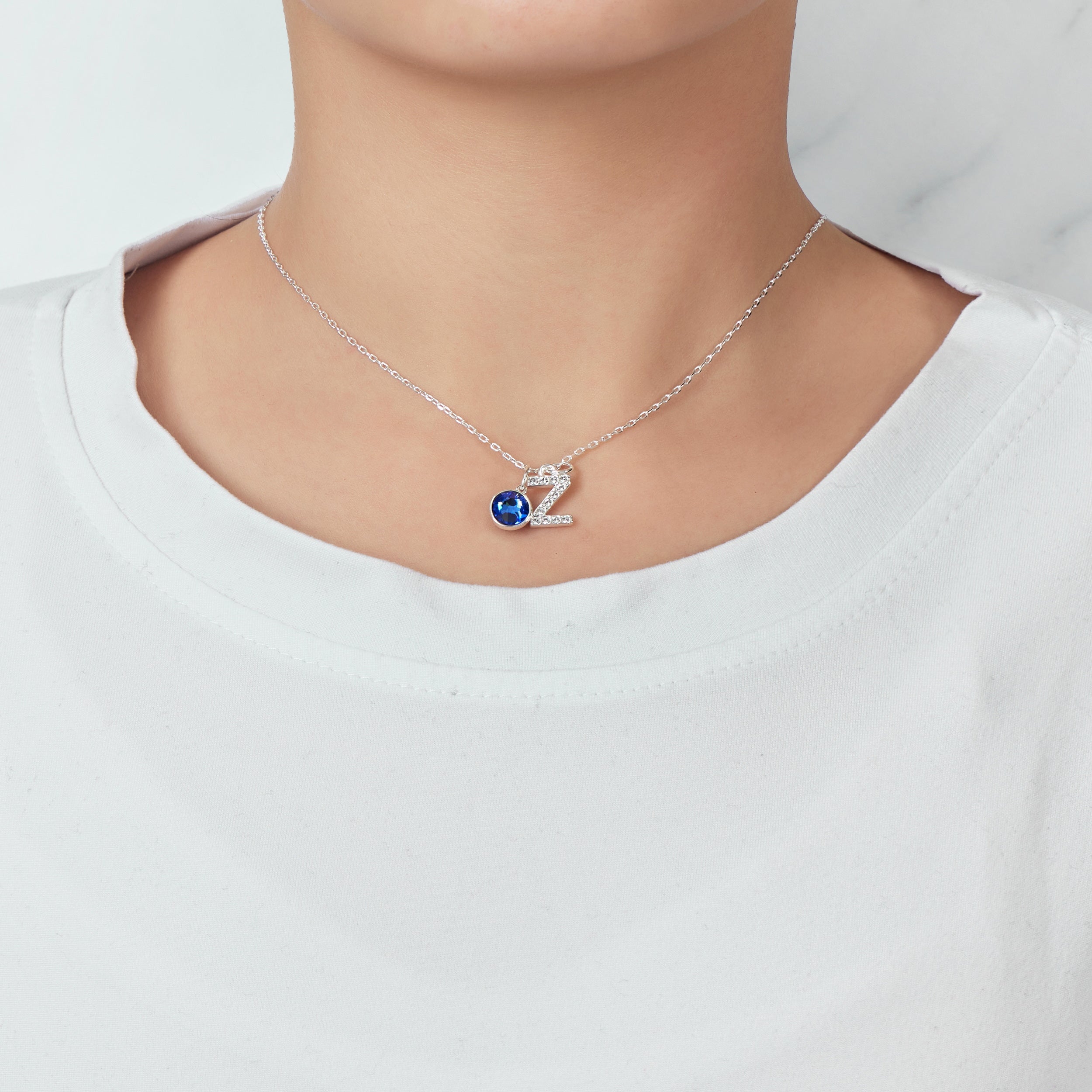 Pave Initial Z Necklace with Birthstone Charm Created with Zircondia® Crystals