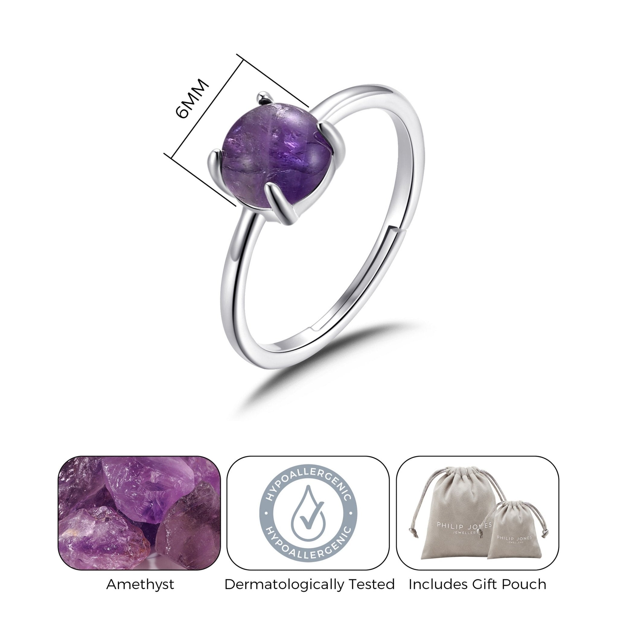 Amethyst Adjustable Ring - Philip Jones Jewellery