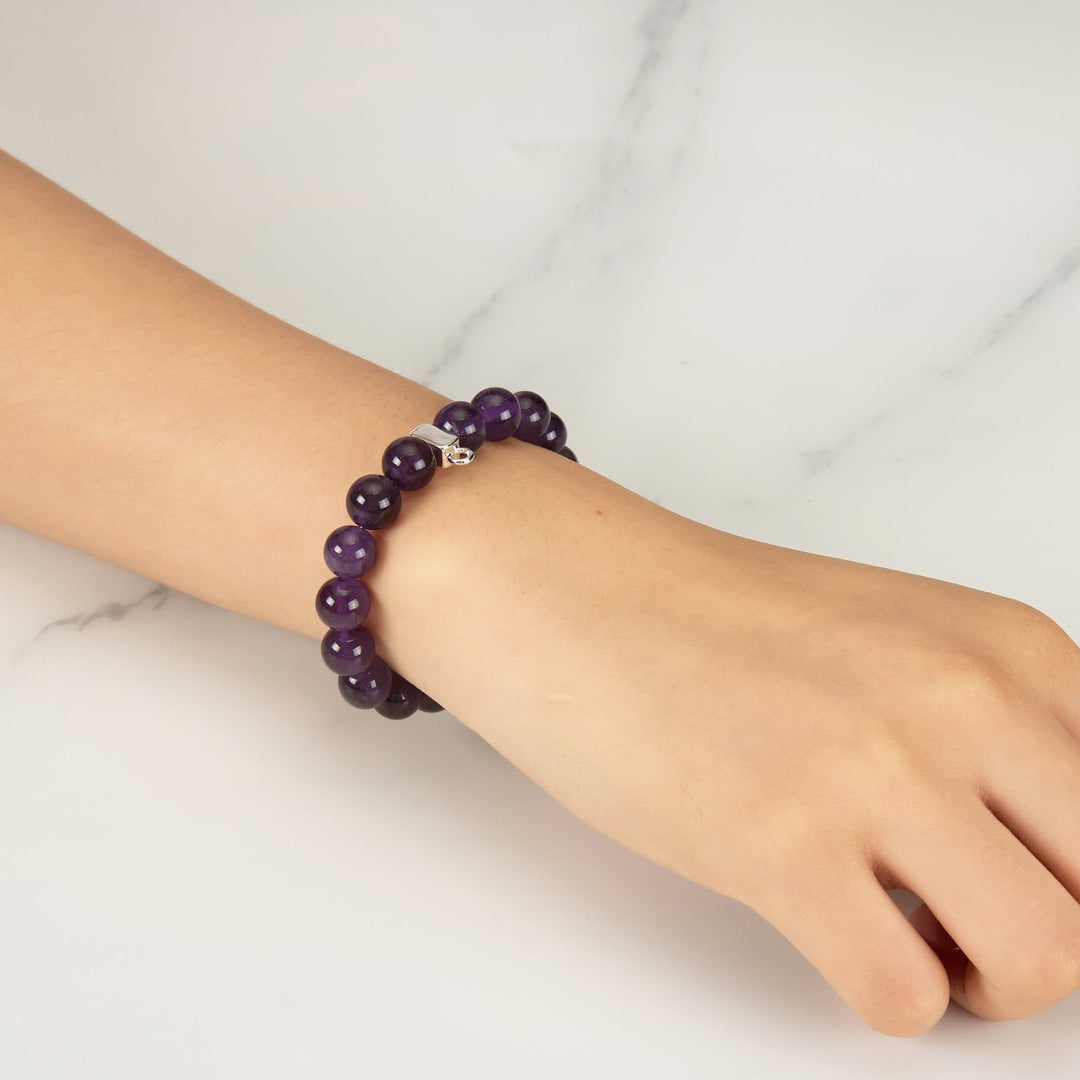 Amethyst Gemstone Charm Stretch Bracelet - Philip Jones Jewellery
