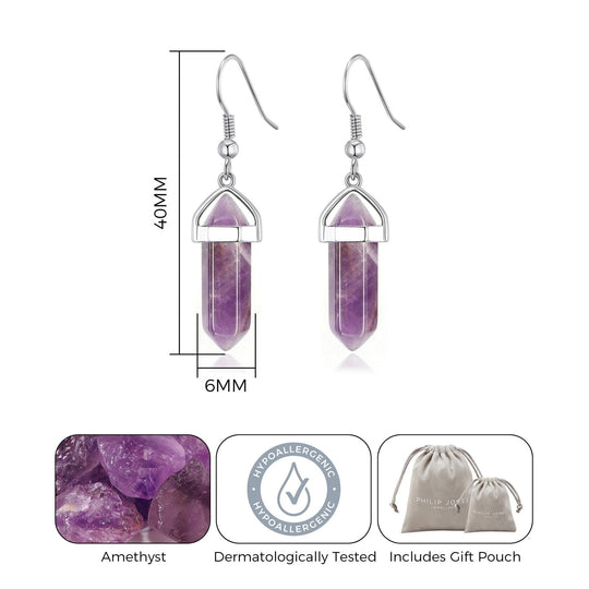 Amethyst Gemstone Drop Earrings with Quote Card - Philip Jones Jewellery