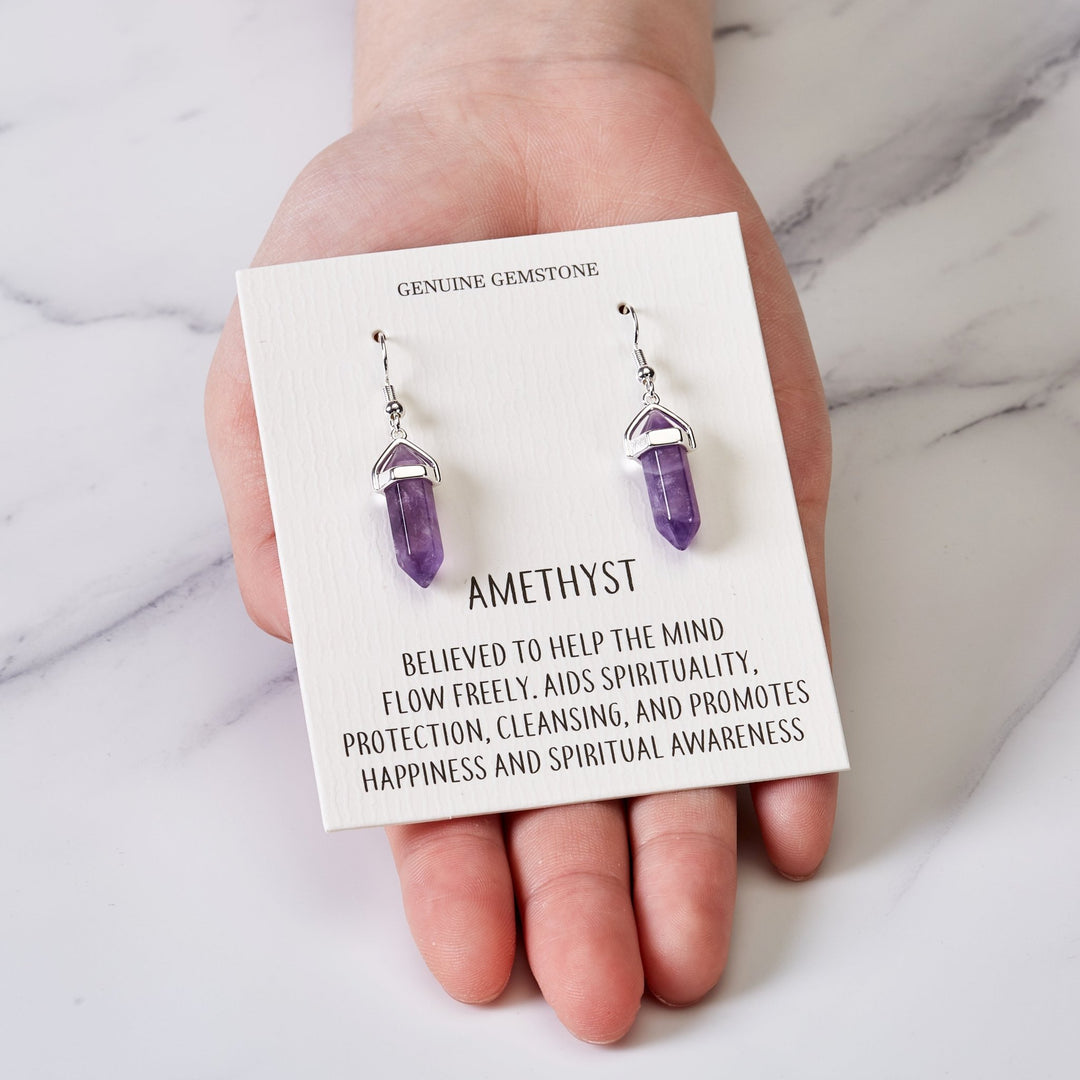 Amethyst Gemstone Drop Earrings with Quote Card - Philip Jones Jewellery