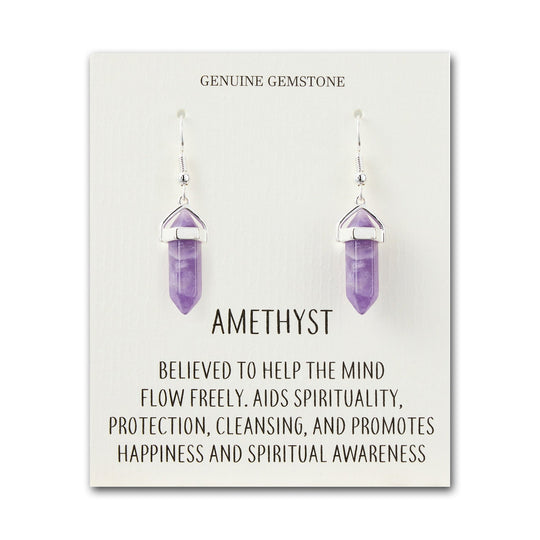 Amethyst Gemstone Drop Earrings with Quote Card - Philip Jones Jewellery