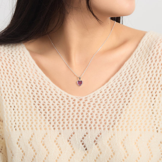 Amethyst Gemstone Heart Necklace - Philip Jones Jewellery