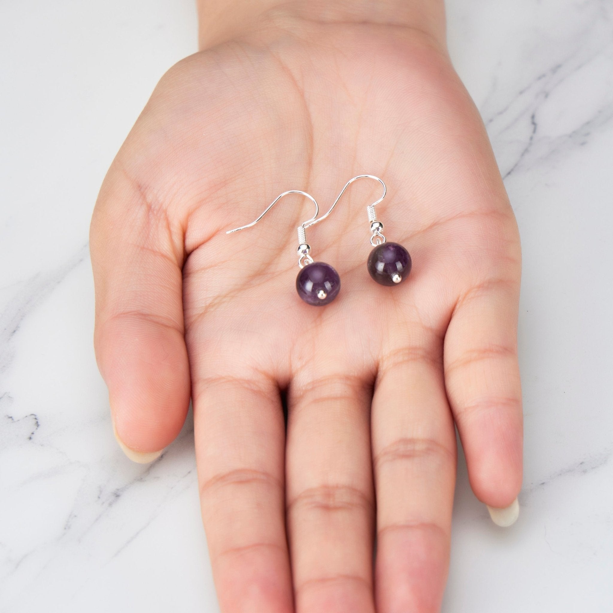 Amethyst Gemstone Round Drop Earrings - Philip Jones Jewellery