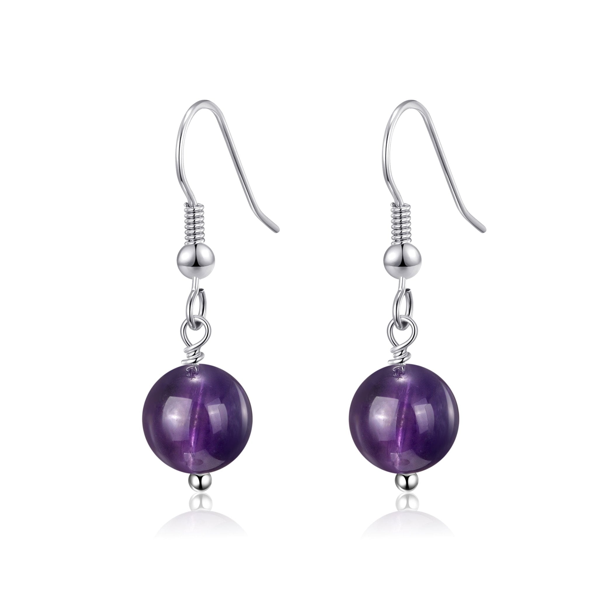 Amethyst Gemstone Round Drop Earrings - Philip Jones Jewellery