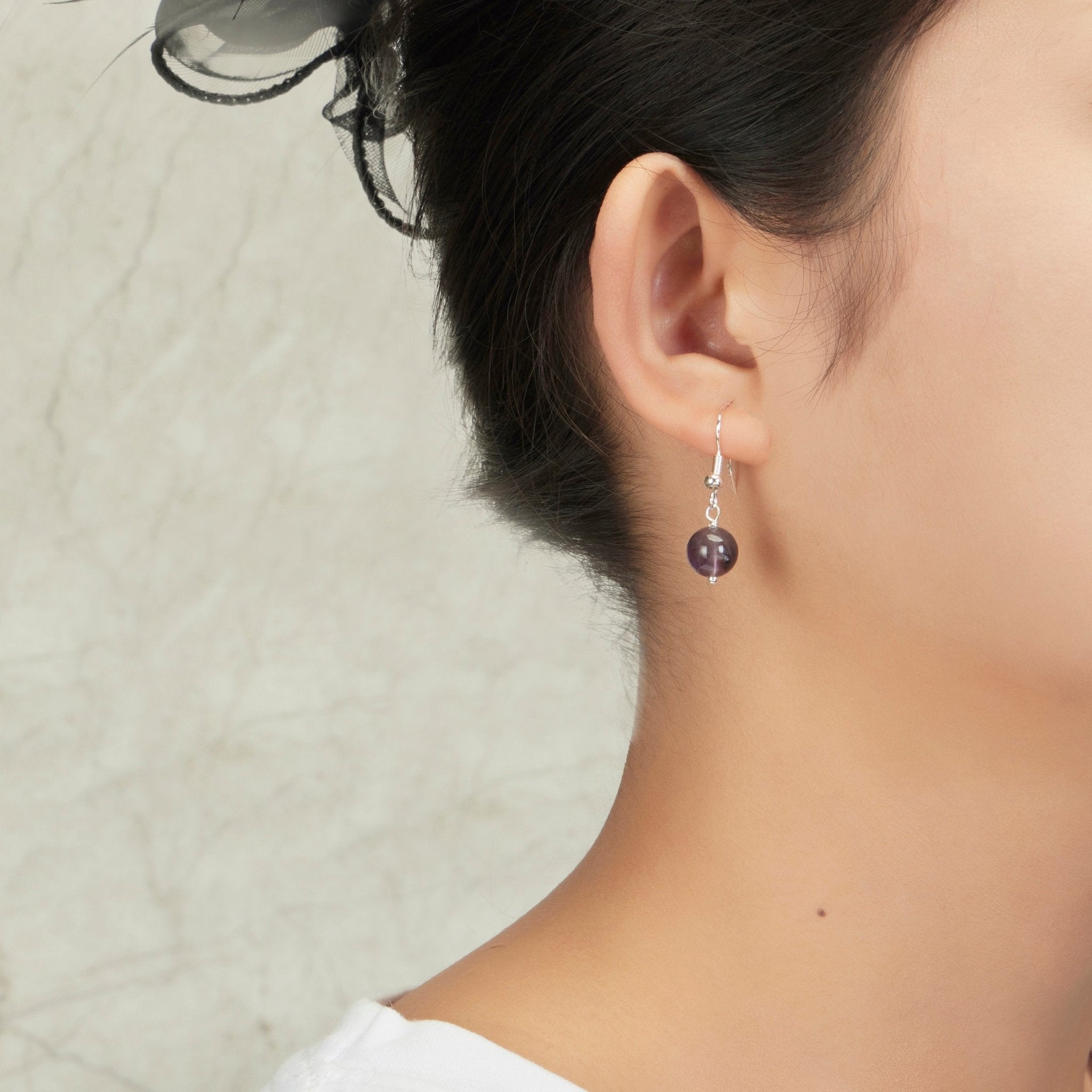 Amethyst Gemstone Round Drop Earrings - Philip Jones Jewellery