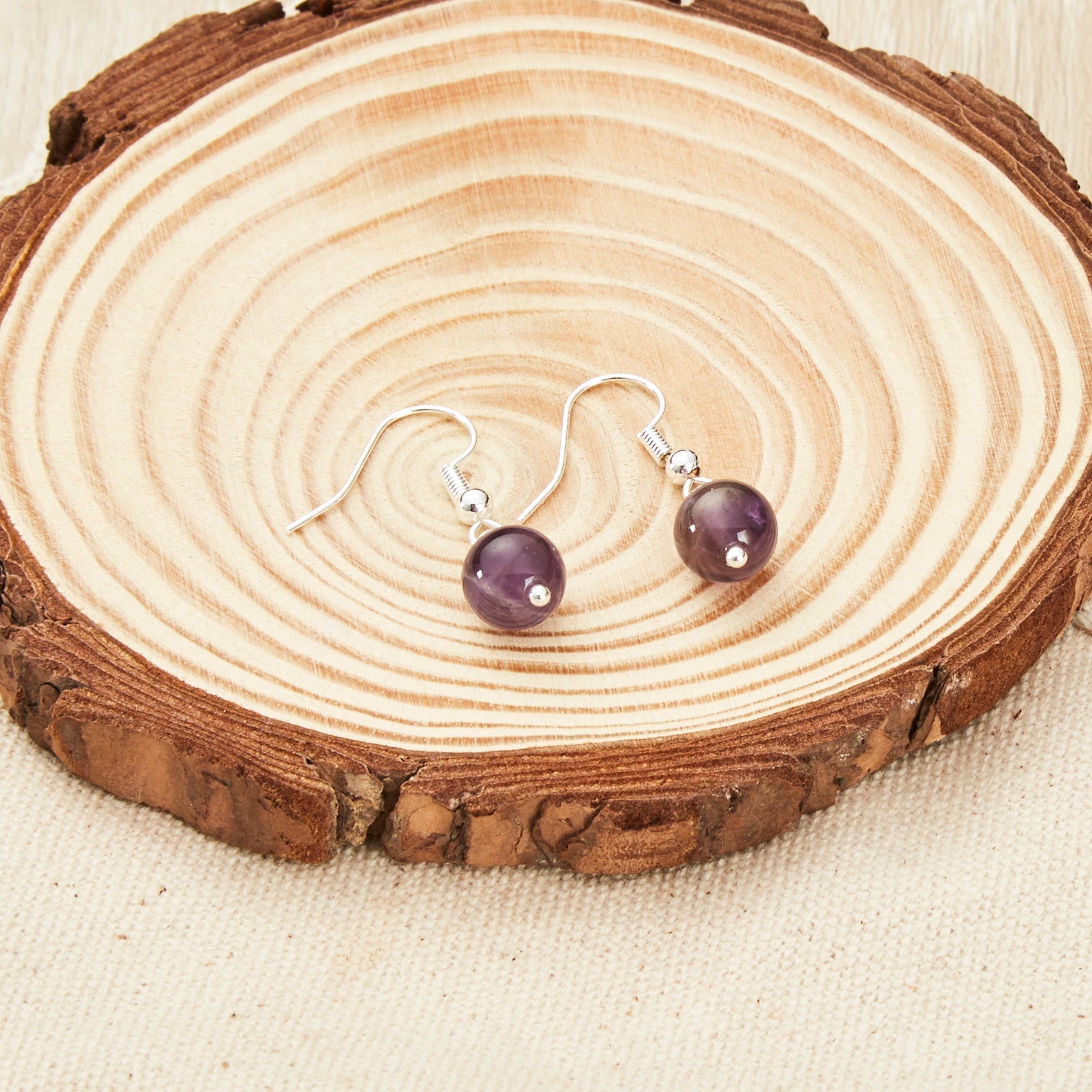 Amethyst Gemstone Round Drop Earrings - Philip Jones Jewellery