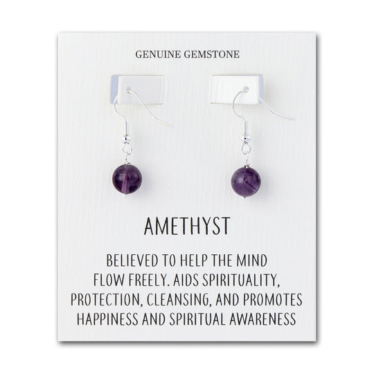 Amethyst Gemstone Round Drop Earrings with Quote Card - Philip Jones Jewellery