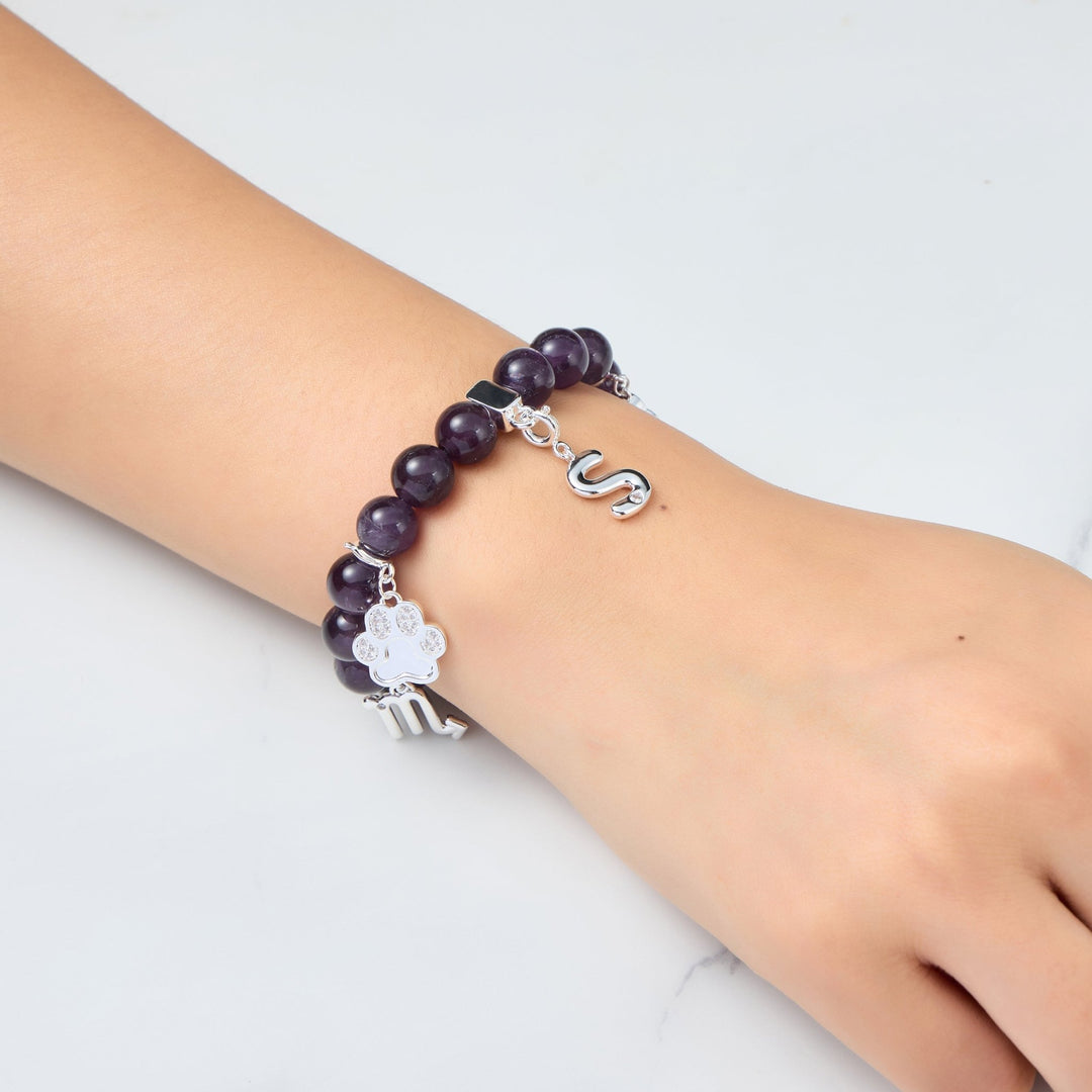 Amethyst Gemstone Stretch Bracelet with Option of Charms - Philip Jones Jewellery
