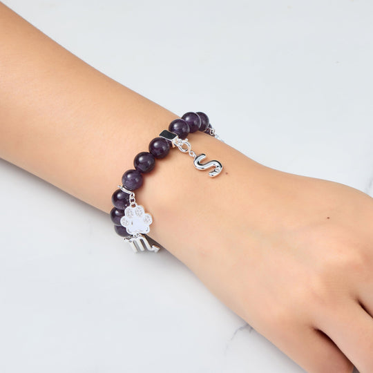 Amethyst Gemstone Stretch Bracelet with Option of Charms - Philip Jones Jewellery