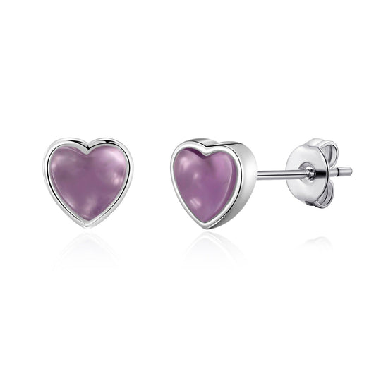 Amethyst Heart Stud Earrings - Philip Jones Jewellery