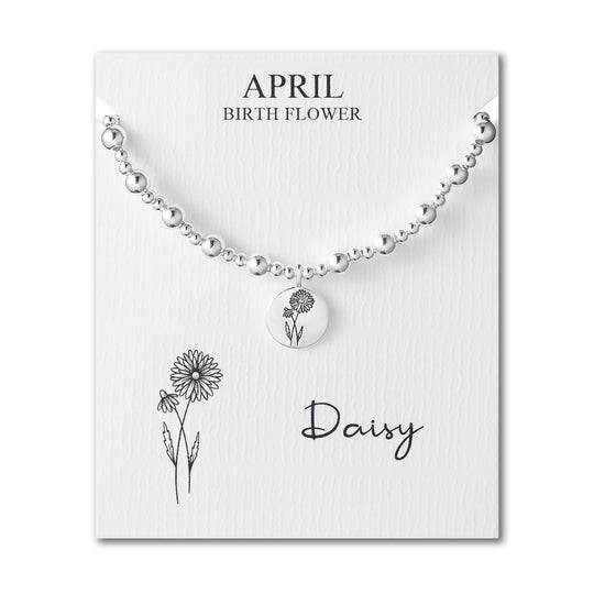April Birth Flower Daisy Beaded Stretch Bracelet - Philip Jones Jewellery