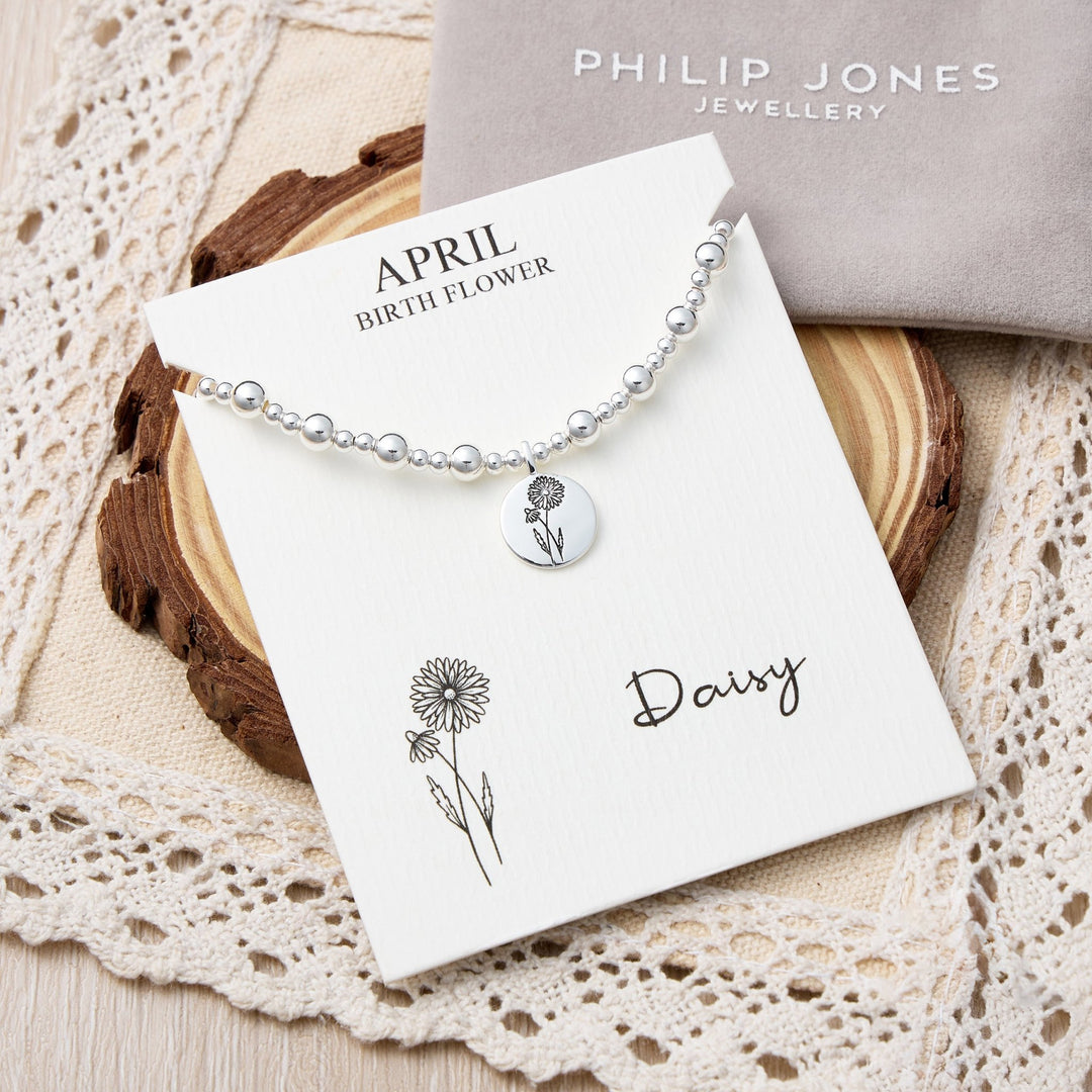 April Birth Flower Daisy Beaded Stretch Bracelet