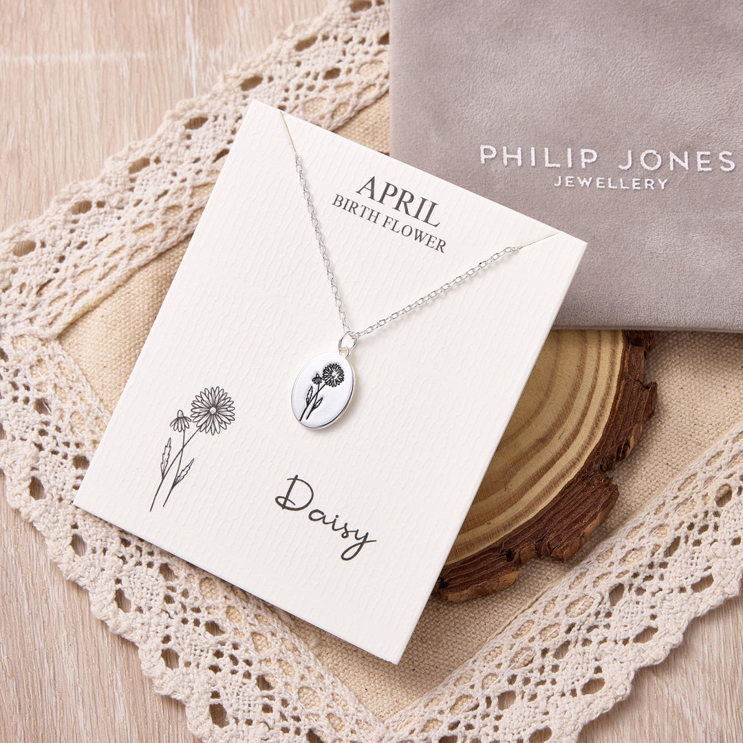 April Birth Flower Daisy Necklace with Card - Philip Jones Jewellery