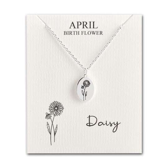 April Birth Flower Daisy Necklace with Card - Philip Jones Jewellery