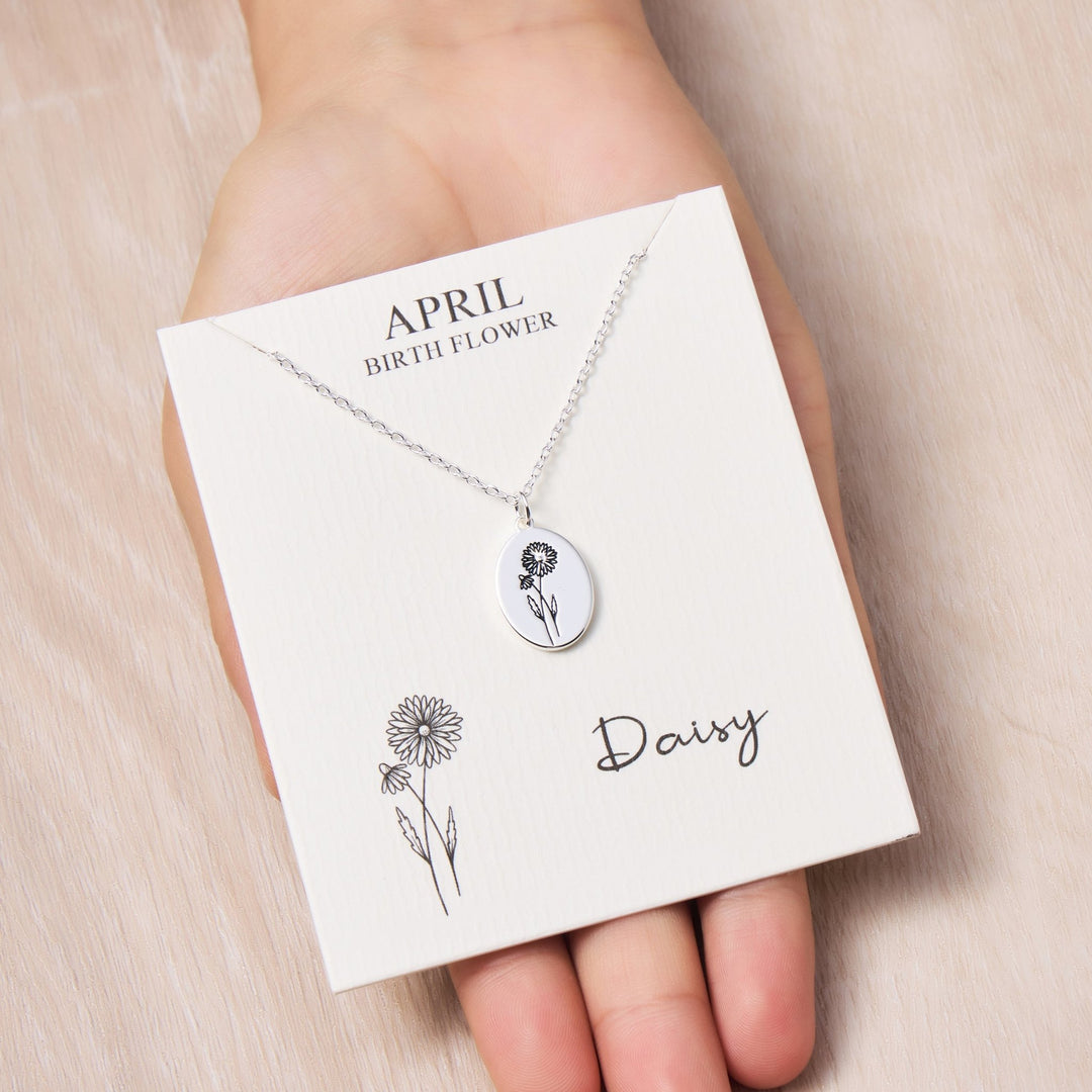 April Birth Flower Daisy Necklace with Card - Philip Jones Jewellery