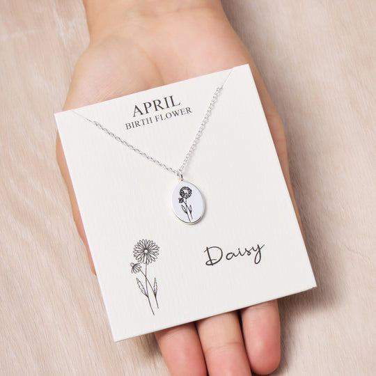 April Birth Flower Daisy Necklace with Card - Philip Jones Jewellery
