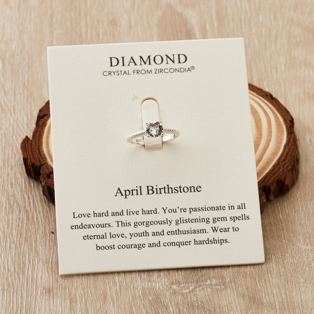 April (Diamond) Adjustable Birthstone Ring Created with Zircondia
