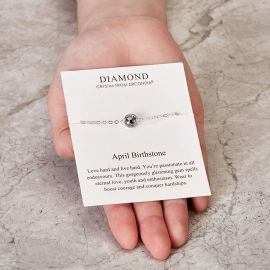 April (Diamond) Birthstone Anklet Created with Zircondia® Crystals - Philip Jones Jewellery