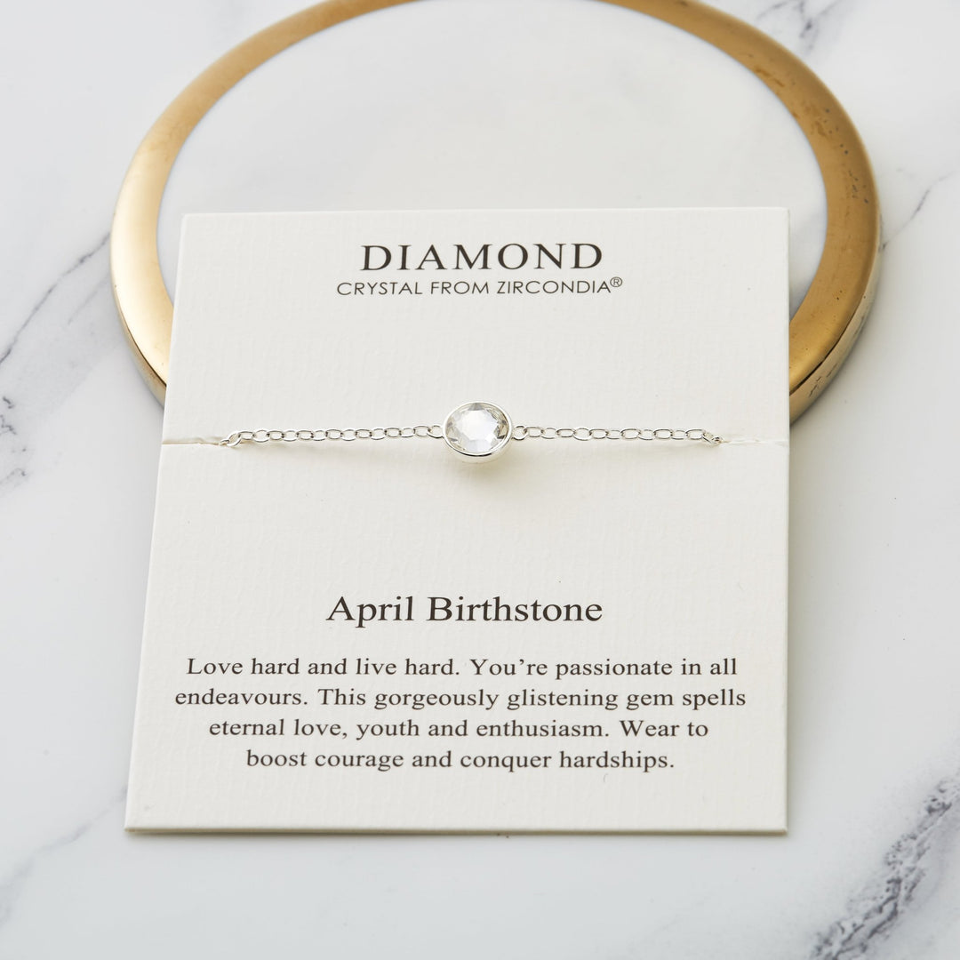 April (Diamond) Birthstone Anklet Created with Zircondia® Crystals - Philip Jones Jewellery