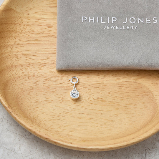 April (Diamond) Birthstone Charm Created with Zircondia® Crystals - Philip Jones Jewellery