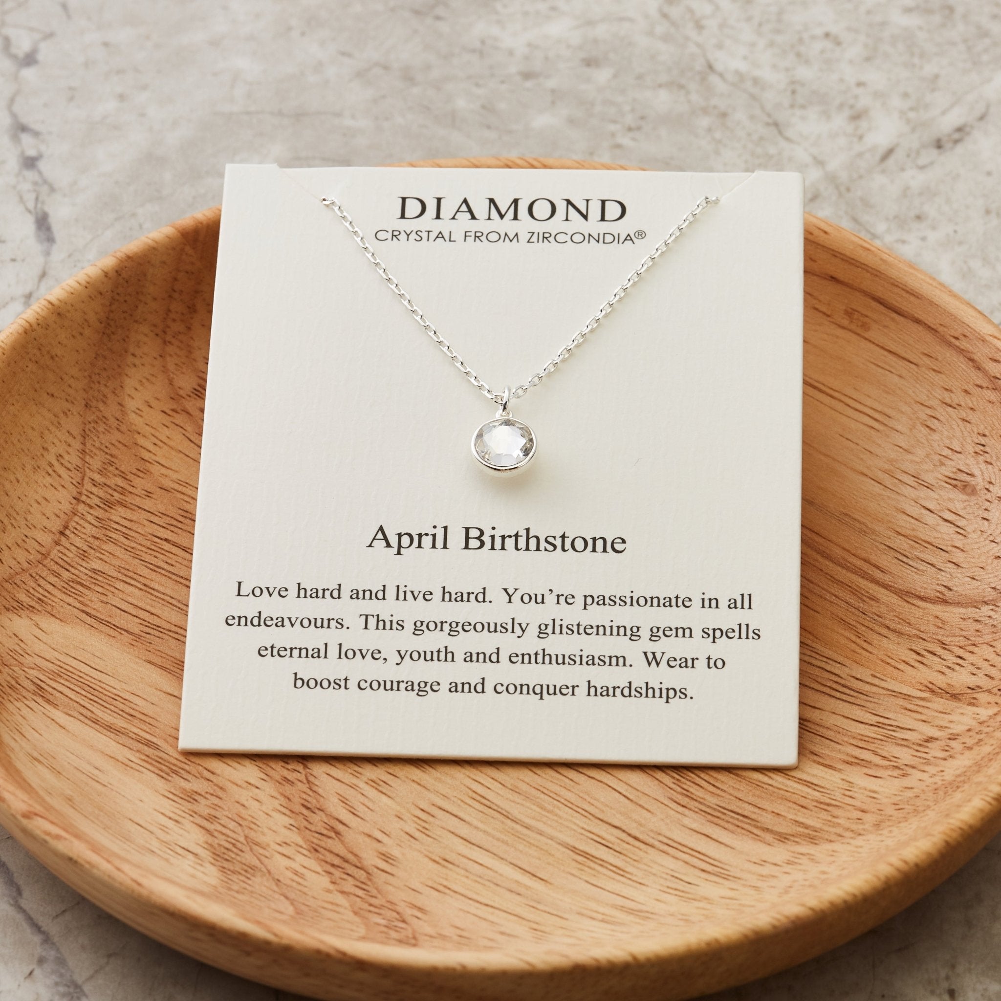 April (Diamond) Birthstone Necklace Created with Zircondia® Crystals - Philip Jones Jewellery