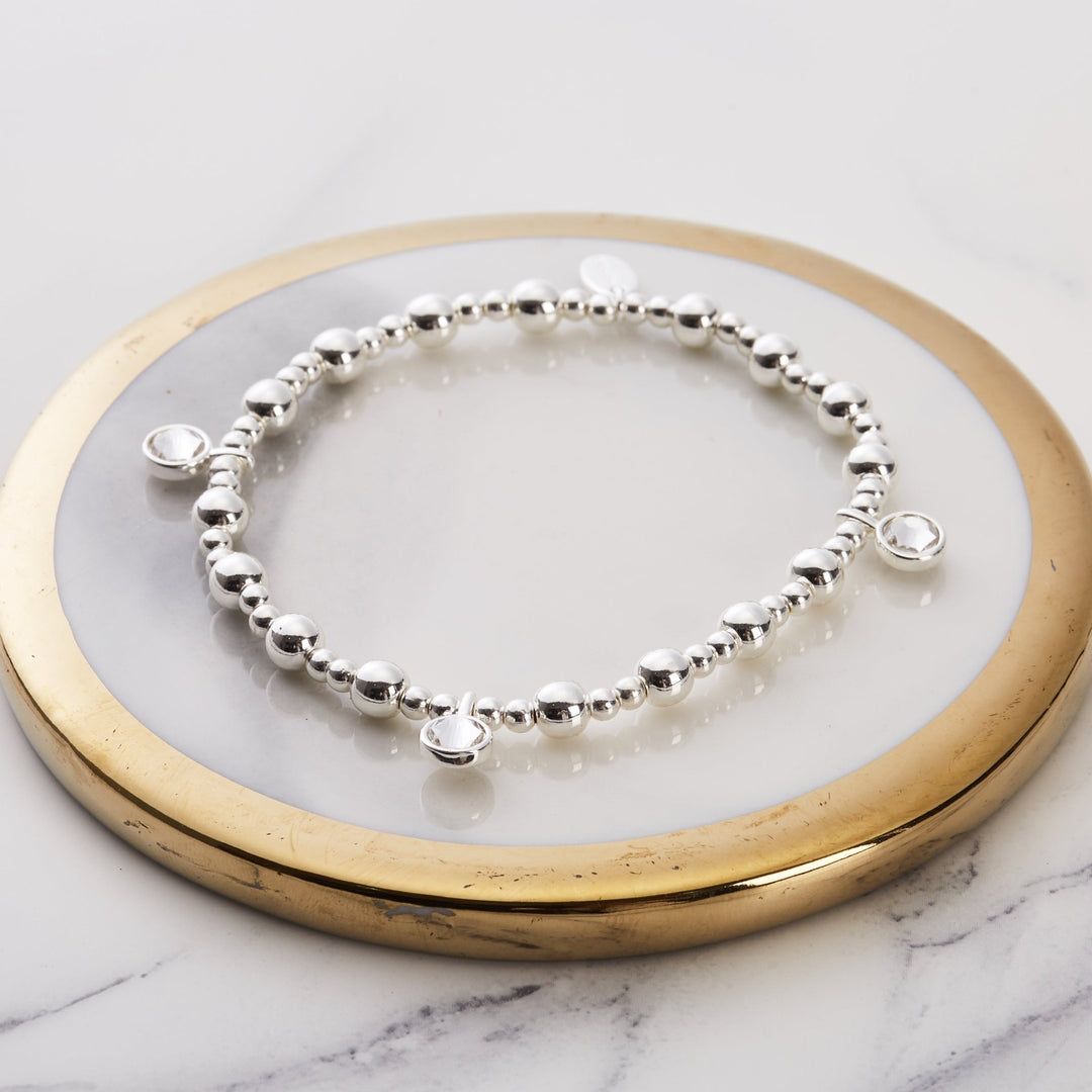 April (Diamond) Birthstone Stretch Charm Bracelet with Quote Gift Box - Philip Jones Jewellery