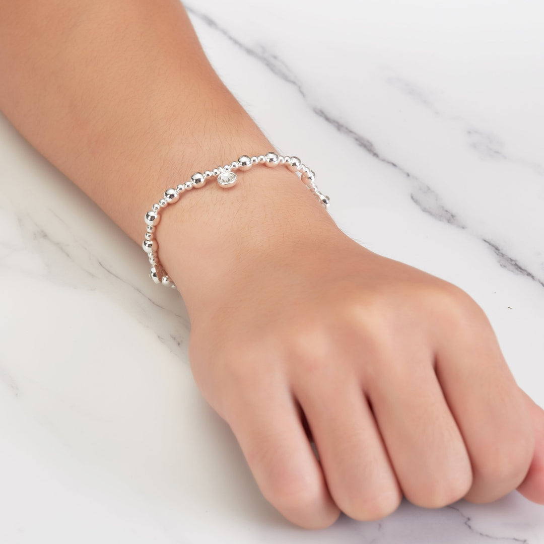 April (Diamond) Birthstone Stretch Charm Bracelet with Quote Gift Box - Philip Jones Jewellery