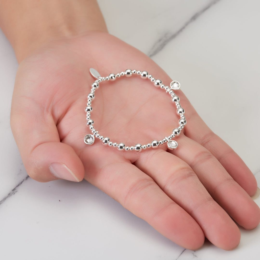 April (Diamond) Birthstone Stretch Charm Bracelet with Quote Gift Box - Philip Jones Jewellery