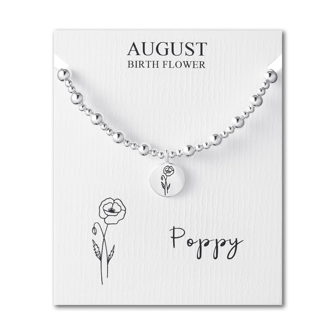 August Birth Flower Poppy Beaded Stretch Bracelet - Philip Jones Jewellery