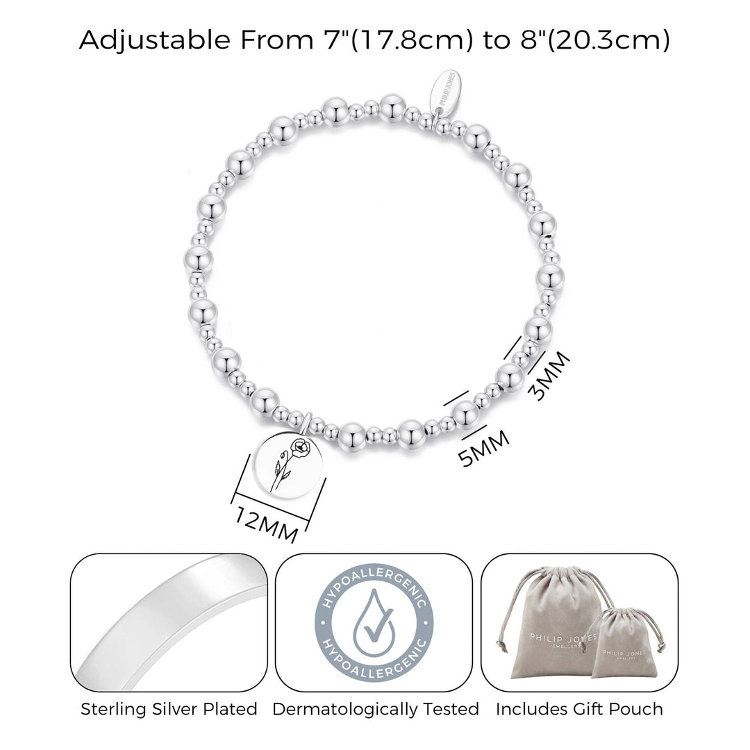 August Birth Flower Poppy Beaded Stretch Bracelet