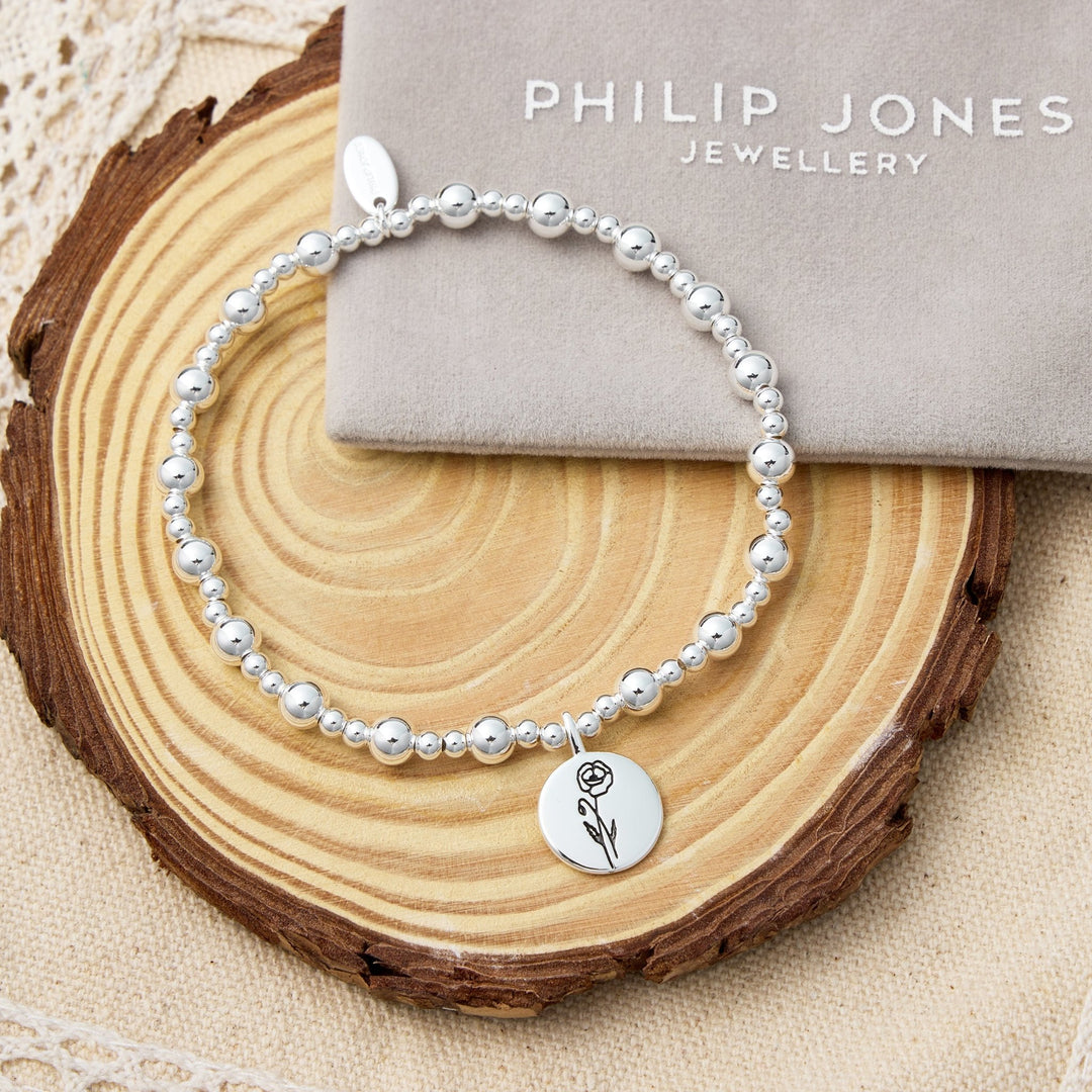 August Birth Flower Poppy Beaded Stretch Bracelet