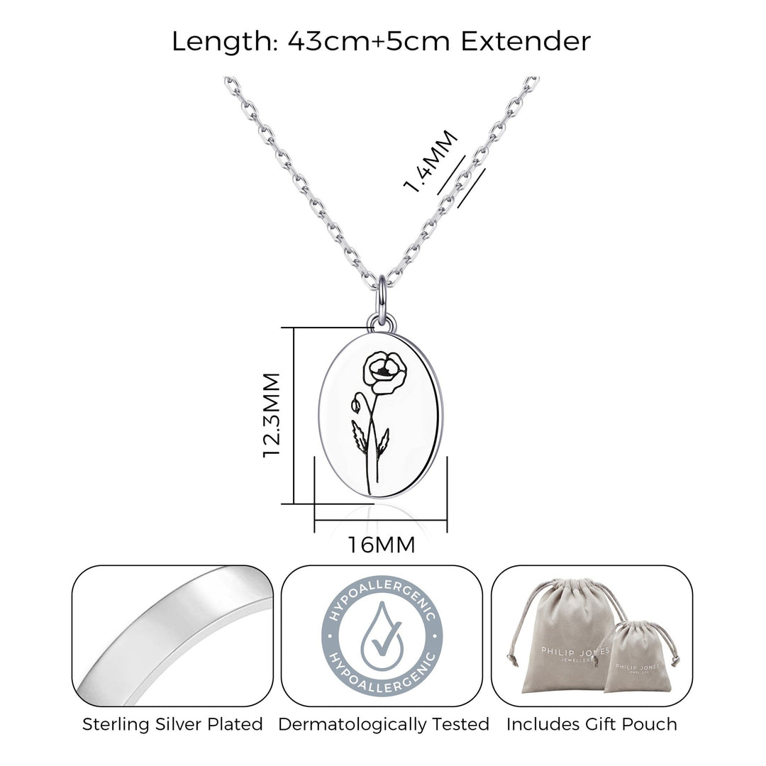 August Birth Flower Poppy Necklace with Card - Philip Jones Jewellery