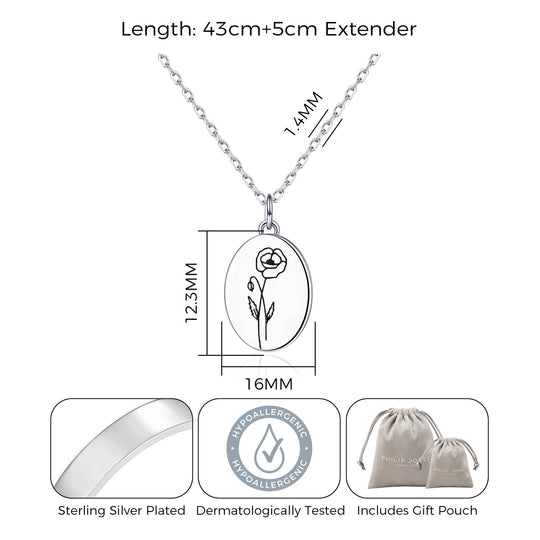 August Birth Flower Poppy Necklace with Card - Philip Jones Jewellery