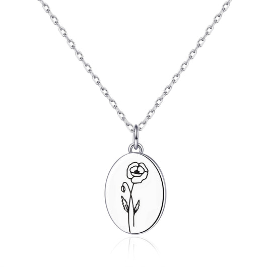 August Birth Flower Poppy Necklace with Card - Philip Jones Jewellery