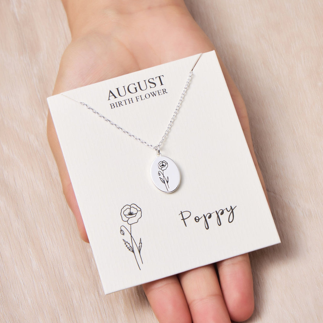 August Birth Flower Poppy Necklace with Card - Philip Jones Jewellery