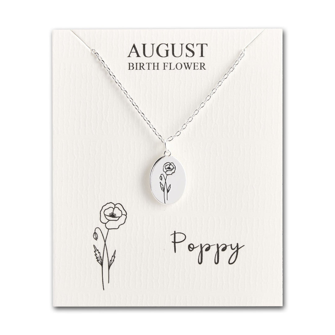 August Birth Flower Poppy Necklace with Card - Philip Jones Jewellery