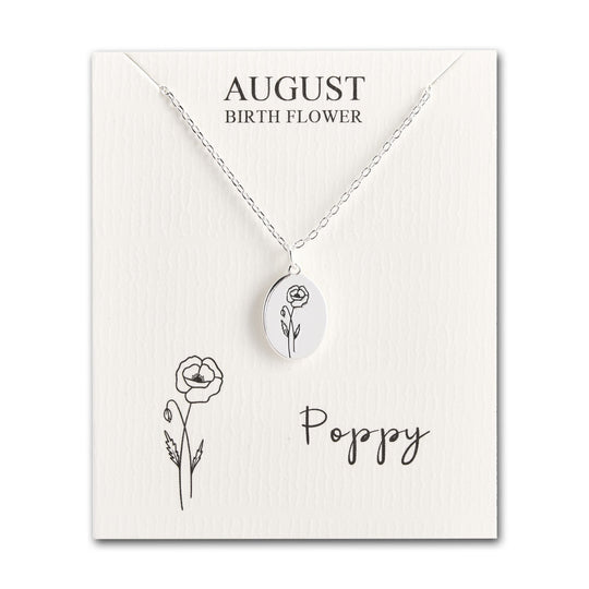 August Birth Flower Poppy Necklace with Card - Philip Jones Jewellery