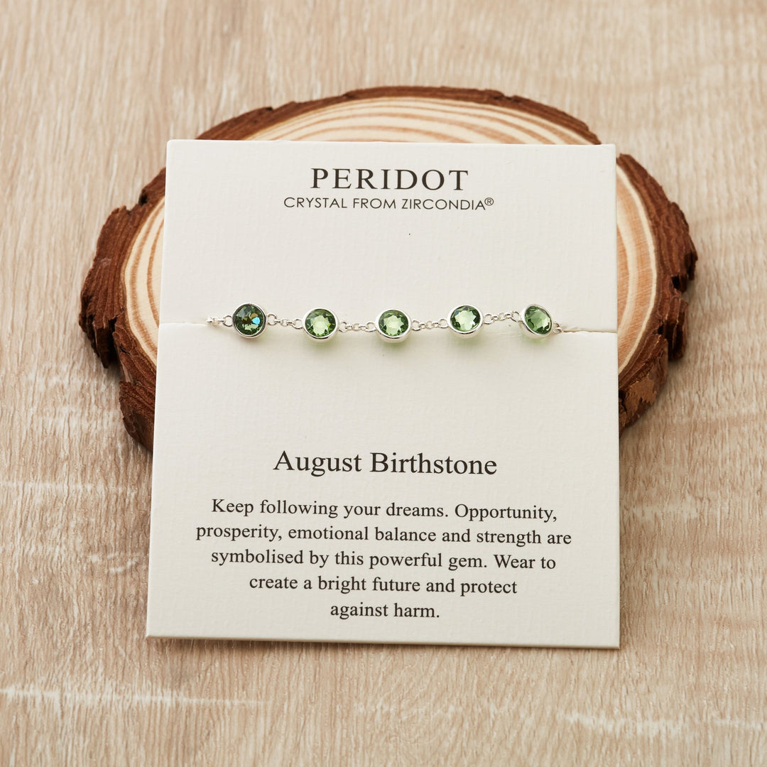 August Birthstone Bracelet Created with Peridot Zircondia® Crystals - Philip Jones Jewellery