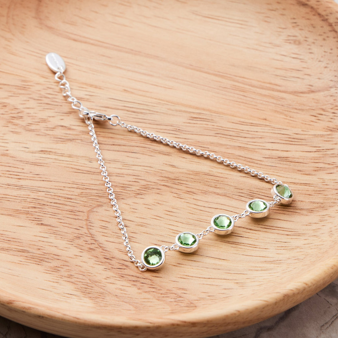 August Birthstone Bracelet Created with Peridot Zircondia® Crystals - Philip Jones Jewellery