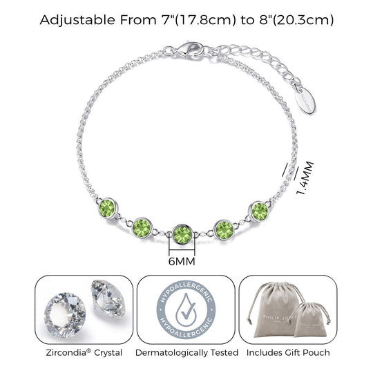 August Birthstone Bracelet Created with Peridot Zircondia® Crystals - Philip Jones Jewellery
