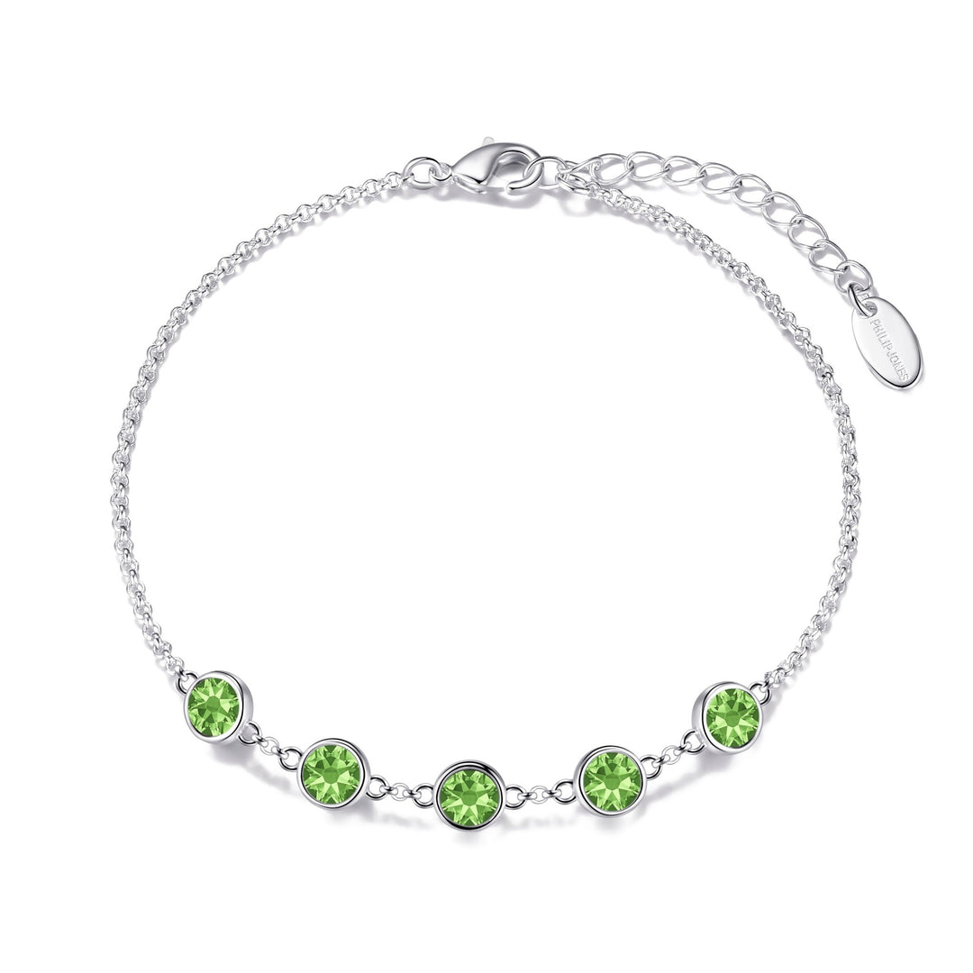 August Birthstone Bracelet Created with Peridot Zircondia® Crystals - Philip Jones Jewellery