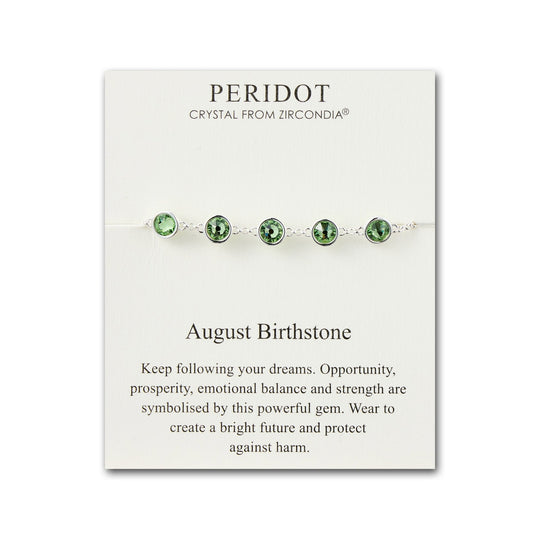 August Birthstone Bracelet Created with Peridot Zircondia® Crystals - Philip Jones Jewellery