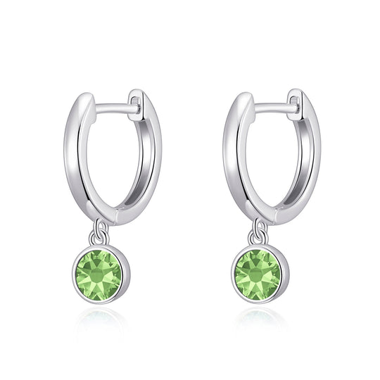 August Birthstone Hoop Earrings Created with Peridot Zircondia® Crystals - Philip Jones Jewellery